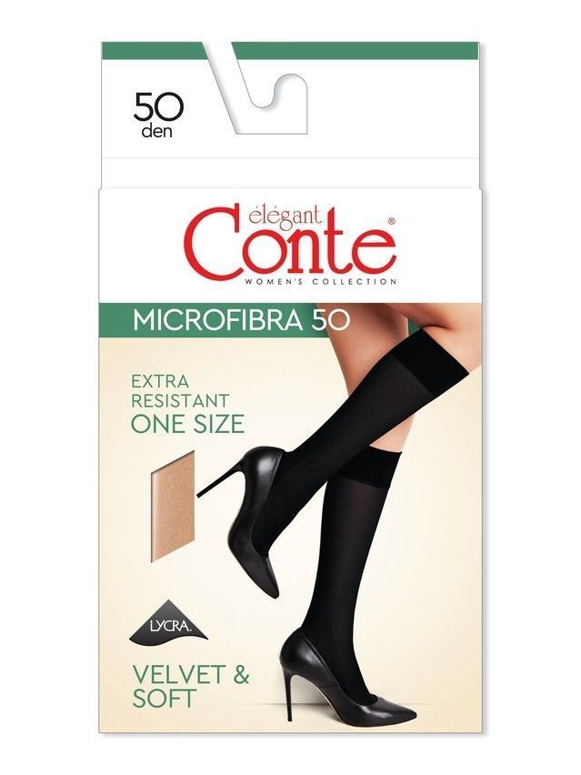 Women's knee high socks CONTE ELEGANT MICROFIBRA 50 (1 pair),envelope, s.23-25, natural - 2