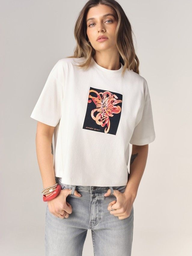 Women's polo neck shirt CONTE LD 3469, s.170-88, milk-abstract flower - 4