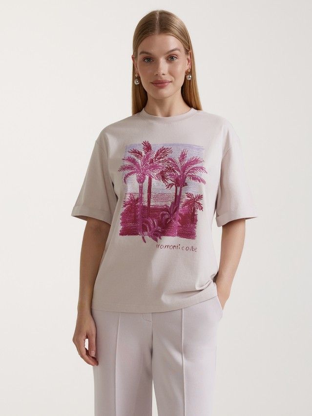 Women's polo neck shirt CONTE ELEGANT LD 3037, s.170-92, beige-palms - 2