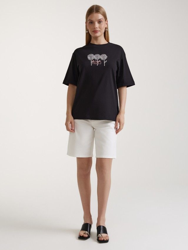 Women's polo neck shirt CONTE ELEGANT LD 3038, s.170-84, black-roses - 1