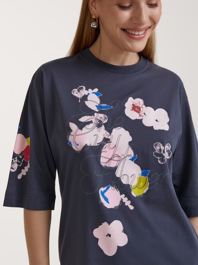 Women's polo neck shirt CONTE ELEGANT LD 3034, s.170-84, graphite-city flowers - 3