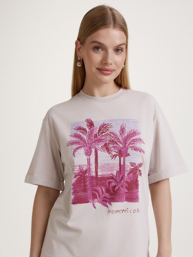 Women's polo neck shirt CONTE ELEGANT LD 3037, s.170-92, beige-palms - 3