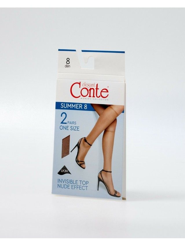 Women's knee high socks CONTE ELEGANT SUMMER 8 (2 pairs),s.23-25, natural - 3