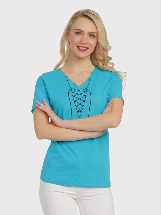 Women's polo neck shirt CONTE ELEGANT LD 725, s.170-100, turquoise - 2