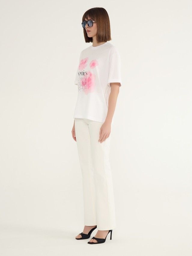 Women's polo neck shirt CONTE ELEGANT LD 3037, s.170-92, white-peonies - 3