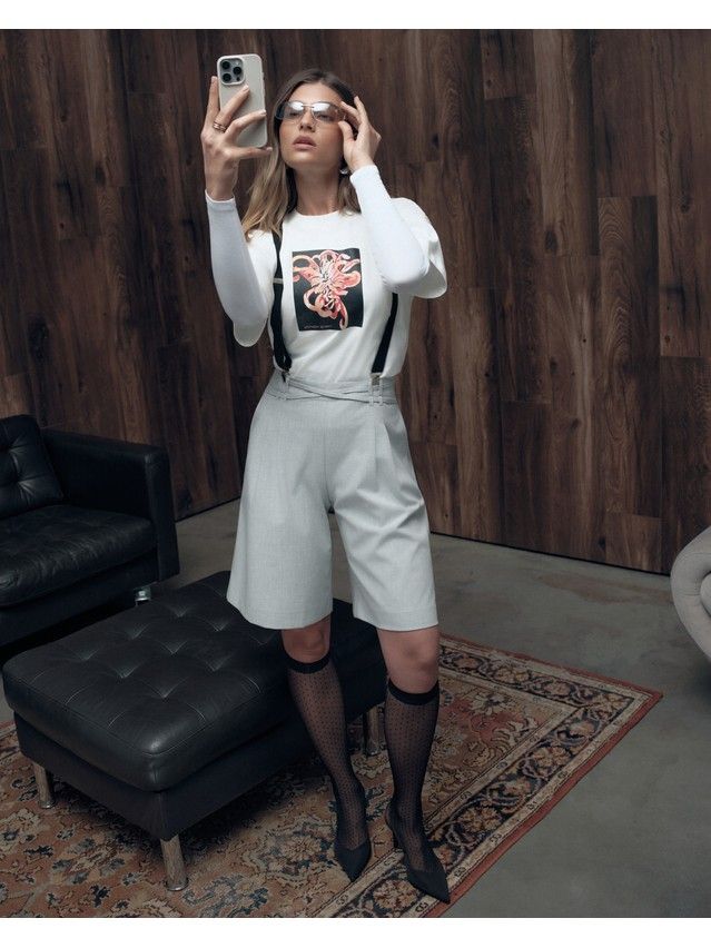 Women's polo neck shirt CONTE LD 3469, s.170-88, milk-abstract flower - 1