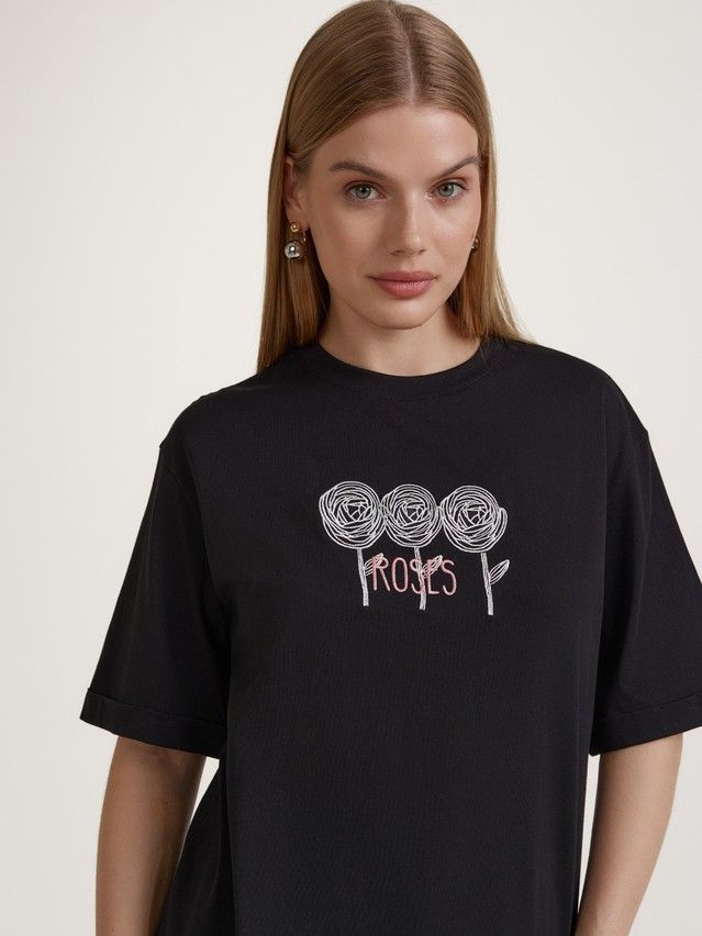 Women's polo neck shirt CONTE ELEGANT LD 3038, s.170-84, black-roses - 3