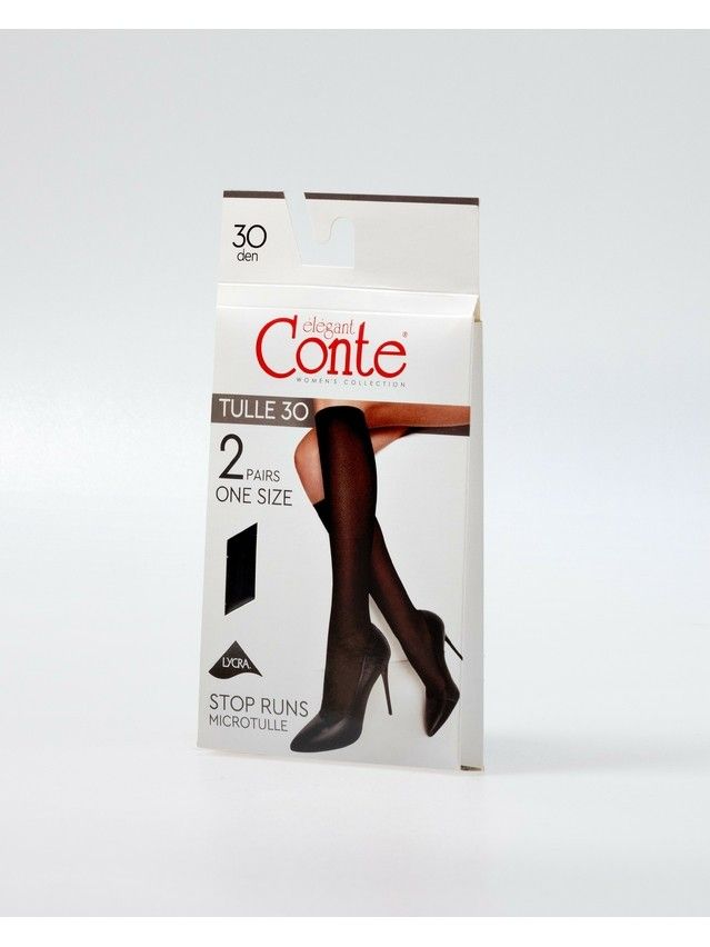 Women's knee high socks CONTE ELEGANT TULLE (2 pairs),s.23-25, nero - 2
