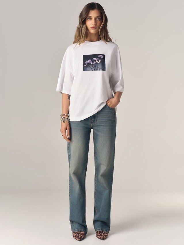 Women's polo neck shirt CONTE LD 3468, s.170-84, white-poppies - 2