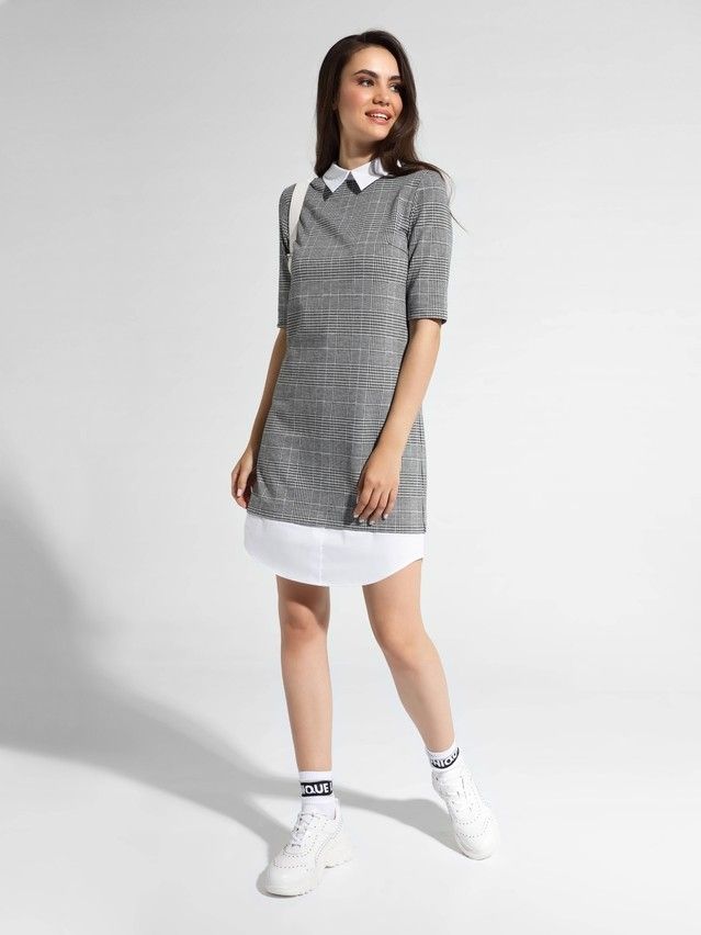 Dress LPL 1052, s.164-84-90, grey-ivory check - 2