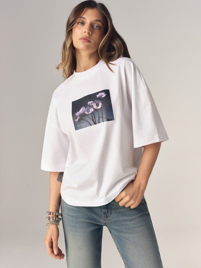 Women's polo neck shirt CONTE LD 3468, s.170-84, white-poppies - 4