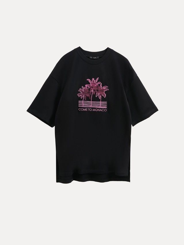 Women's polo neck shirt CONTE ELEGANT LD 3041, s.170-84, black-pink palms - 4