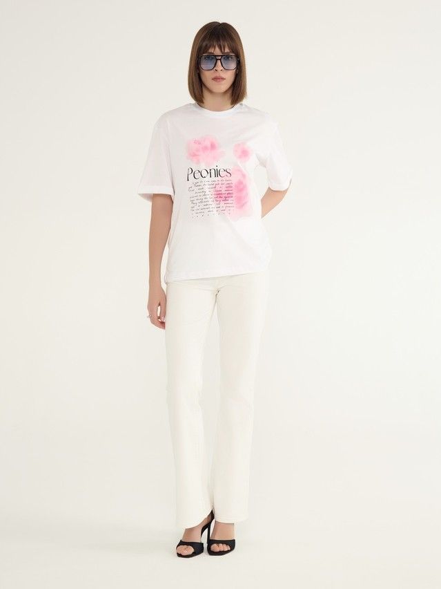 Women's polo neck shirt CONTE ELEGANT LD 3037, s.170-92, white-peonies - 5