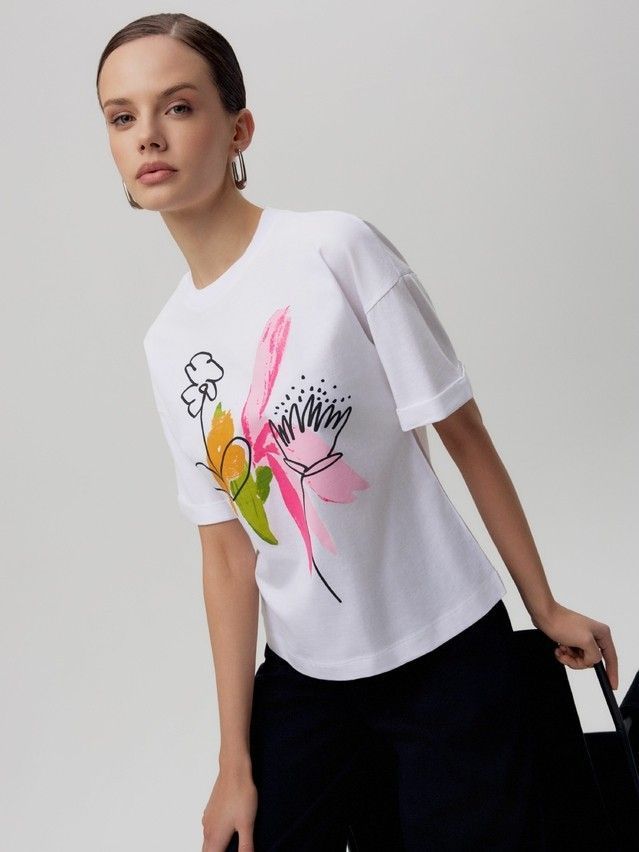 Women's polo neck shirt CONTE ELEGANT LD 2680, s.170-92, white-abstract flowers - 1