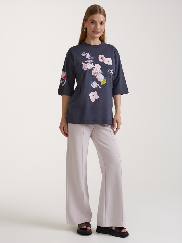 Women's polo neck shirt CONTE ELEGANT LD 3034, s.170-84, graphite-city flowers - 1