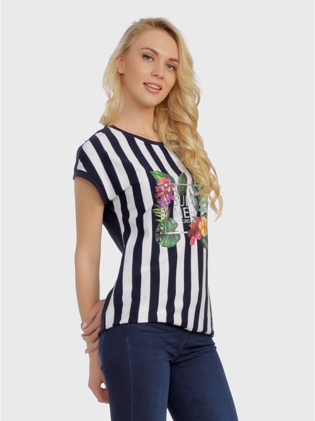 Women's polo neck shirt CONTE ELEGANT LD 727, s.170-100, dark blue-white - 1
