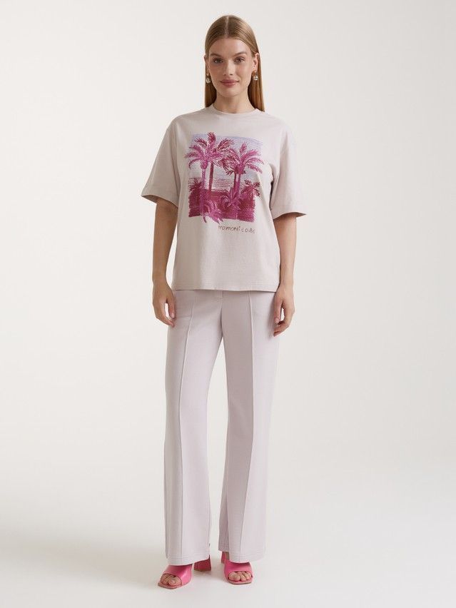 Women's polo neck shirt CONTE ELEGANT LD 3037, s.170-92, beige-palms - 1