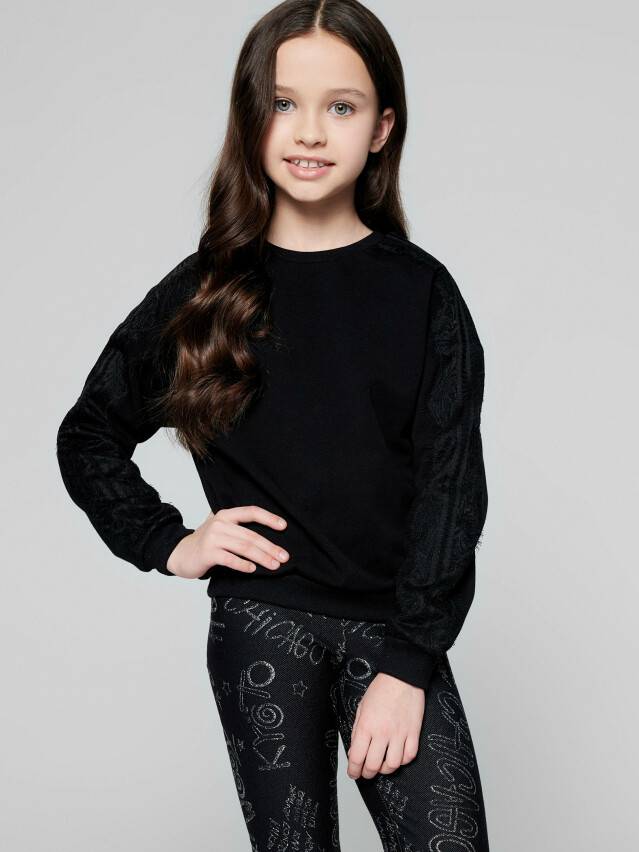 Sweatshirt for girls DD 1074, s.128,134-68, shiny black - 1