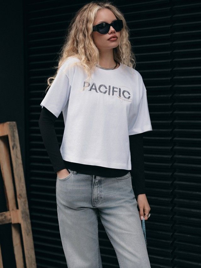 Women's polo neck shirt CONTE ELEGANT LD 3033, s.170-88, white-pacific - 1