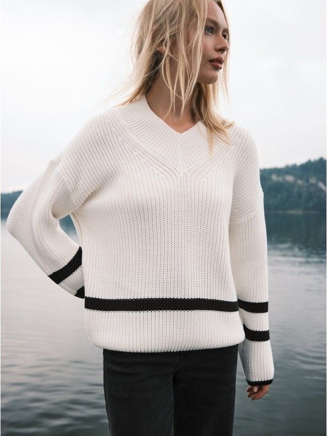 Women's pullover CONTE ELEGANT LDK2398, s.170-84, ecru-black - 2