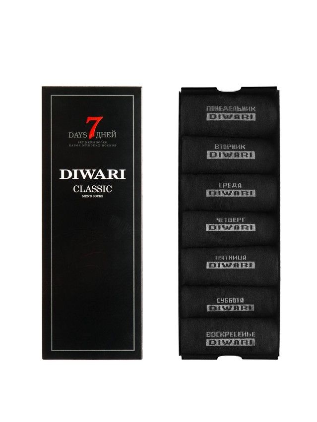 Men's socks DIWARI CLASSIC '7 days' (7 pairs),s.25, 100 black NY - 1