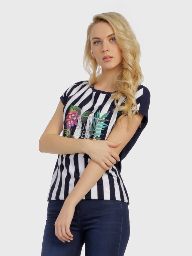 Women's polo neck shirt CONTE ELEGANT LD 727, s.170-100, dark blue-white - 2