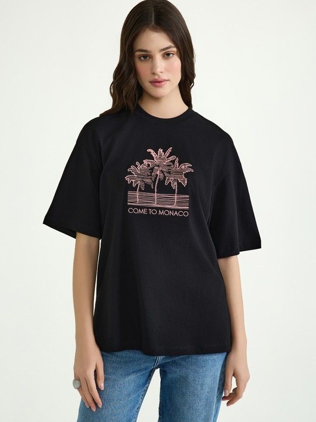 Women's polo neck shirt CONTE ELEGANT LD 3041, s.170-84, black-palms - 1