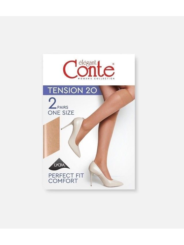 Women's knee high socks CONTE ELEGANT TENSION 20 (2 pairs),s.23-25, natural - 3