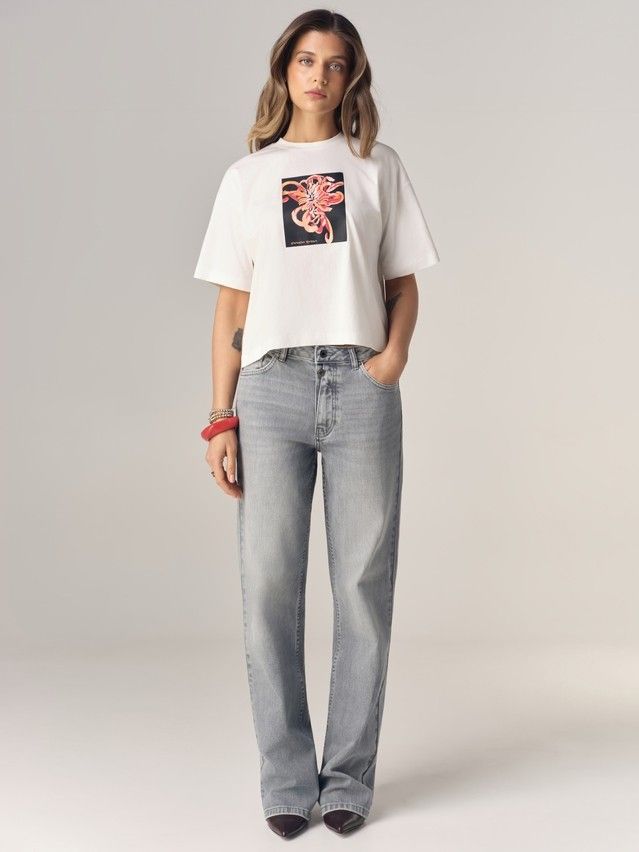 Women's polo neck shirt CONTE LD 3469, s.170-88, milk-abstract flower - 2