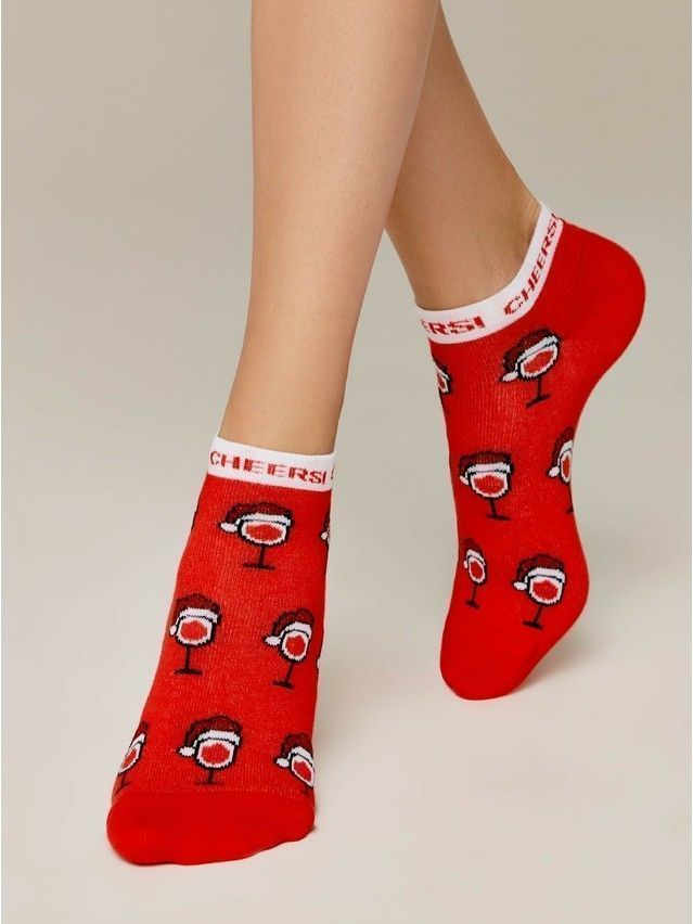 Women socks cotton CE NEW YEAR (short, lurex) 22С-24СП, s.36-39, 428 red - 2