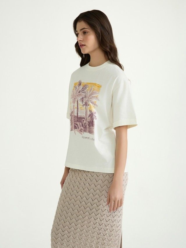 Women's polo neck shirt CONTE ELEGANT LD 3037, s.170-92, milk-palms - 3