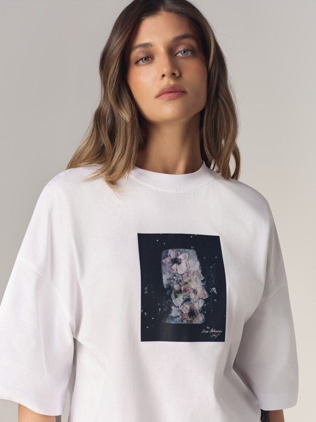 Women's polo neck shirt CONTE LD 3468, s.170-88, white-ice flowers - 2