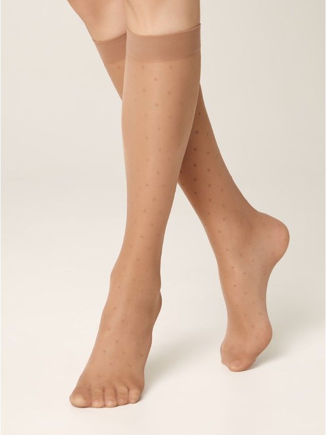 Women's knee high socks CONTE ELEGANT DOTS, s.23-25, bronz - 1