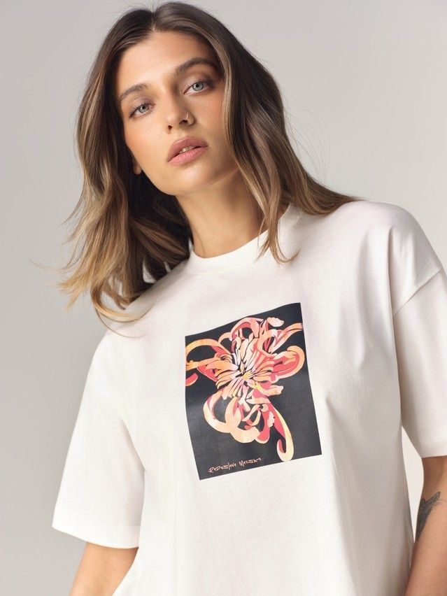 Women's polo neck shirt CONTE LD 3469, s.170-88, milk-abstract flower - 5