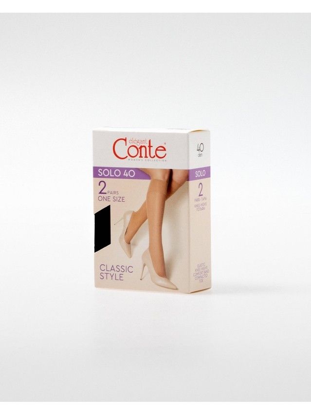 Women's knee high socks CONTE ELEGANT SOLO 40 (2 pairs) (box),s.23-25, nero - 3