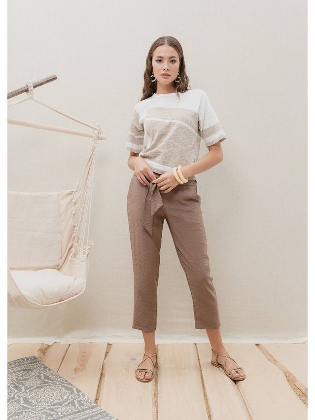 Women's polo neck shirt CONTE ELEGANT LDK051, s.170-84, white-sandy beige - 1