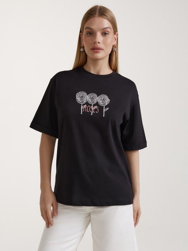 Women's polo neck shirt CONTE ELEGANT LD 3038, s.170-84, black-roses - 2