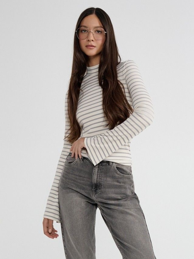 Women's polo neck shirt CONTE ELEGANT LD 2798, s.170-92, grey-milk - 1