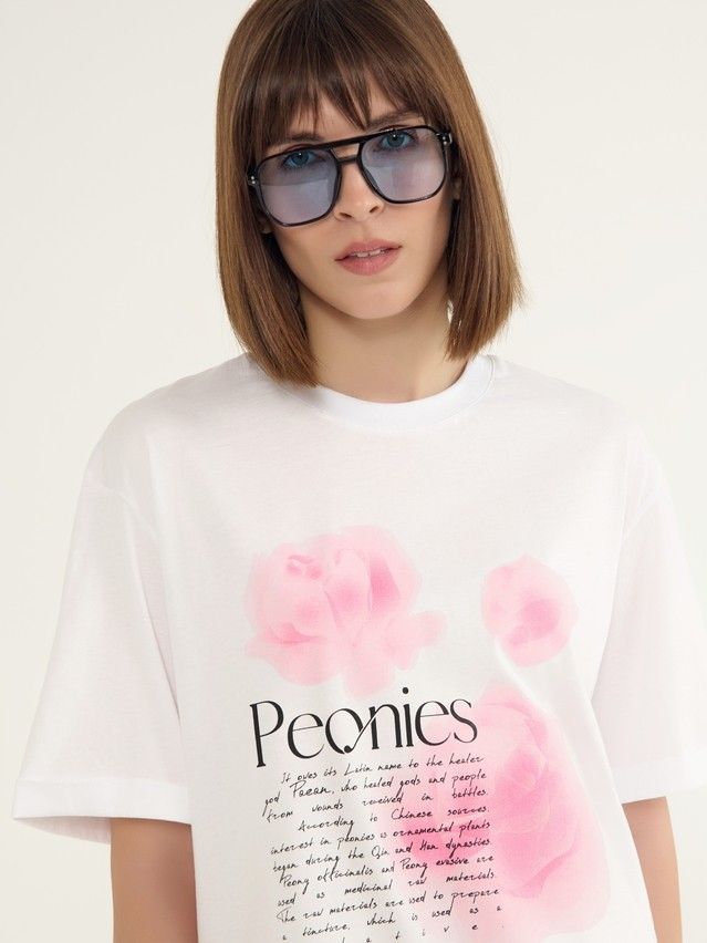 Women's polo neck shirt CONTE ELEGANT LD 3037, s.170-92, white-peonies - 1