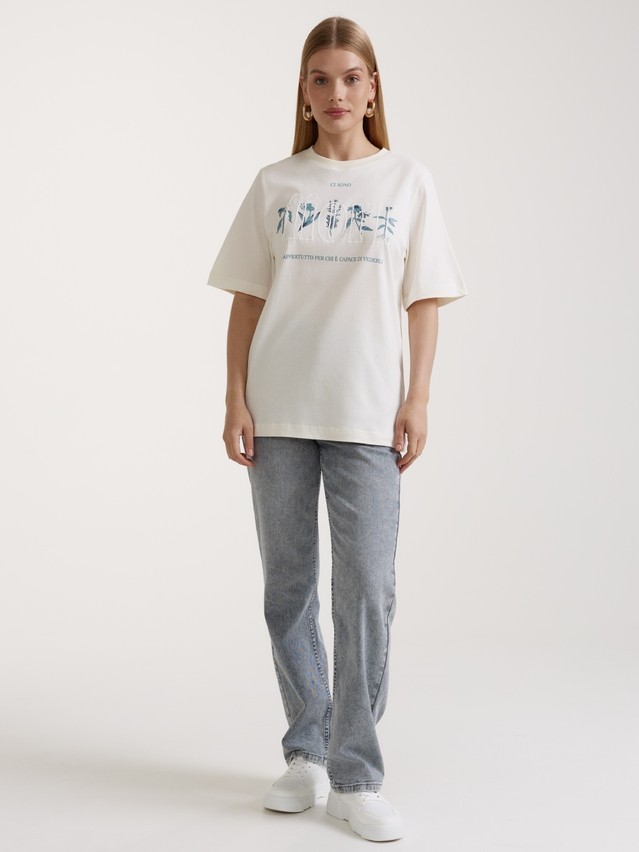 Women's polo neck shirt CONTE ELEGANT LD 3036, s.170-92, milk-fiori - 1