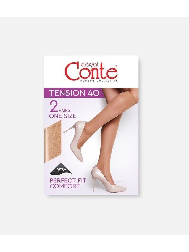 Women's knee high socks CONTE ELEGANT TENSION 40 (2 pairs),s.23-25, natural - 2