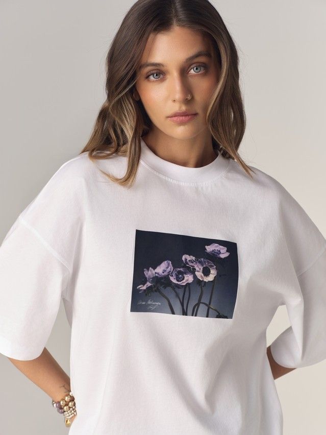 Women's polo neck shirt CONTE LD 3468, s.170-84, white-poppies - 3