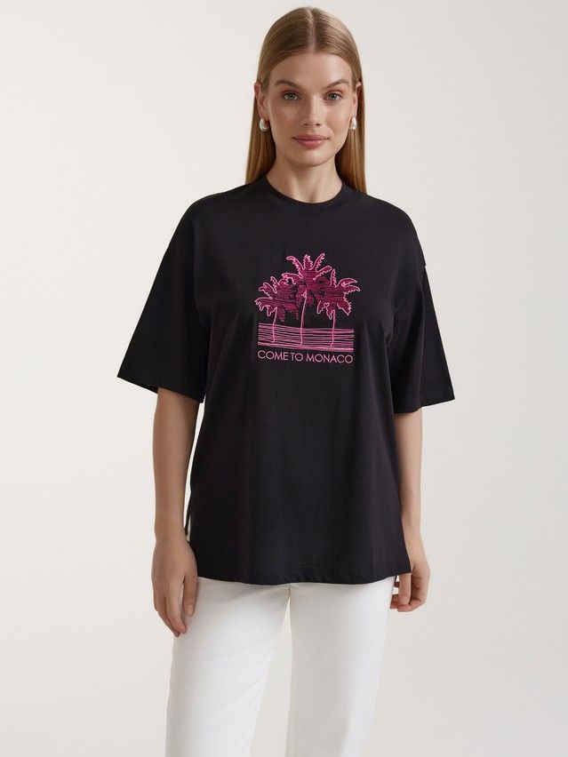 Women's polo neck shirt CONTE ELEGANT LD 3041, s.170-84, black-pink palms - 3