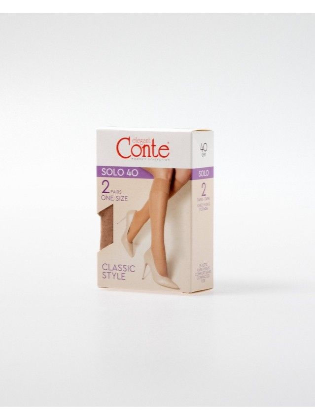 Women's knee high socks CONTE ELEGANT SOLO 40 (2 pairs) (box),s.23-25, natural - 3