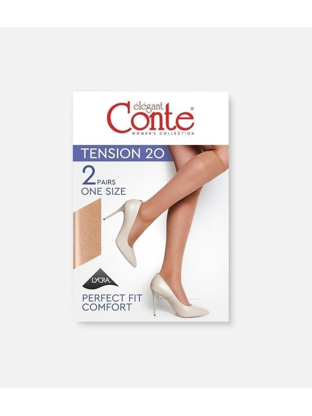 Women's knee high socks CONTE ELEGANT TENSION 20 (2 pairs),s.23-25, shade - 2
