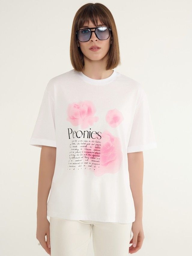 Women's polo neck shirt CONTE ELEGANT LD 3037, s.170-92, white-peonies - 2