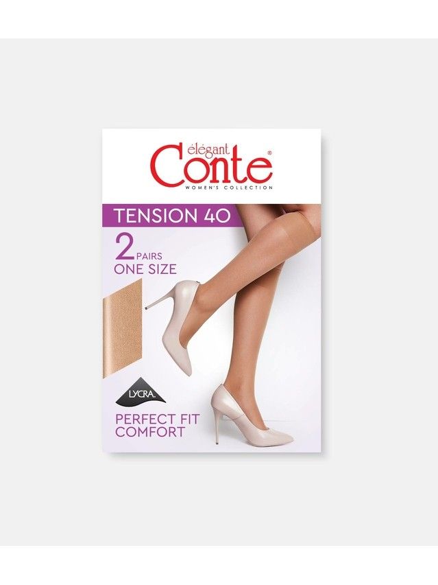 Women's knee high socks CONTE ELEGANT TENSION 40 (2 pairs),s.23-25, natural - 2