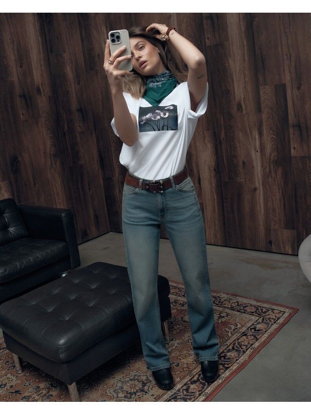 Women's polo neck shirt CONTE LD 3468, s.170-84, white-poppies - 1