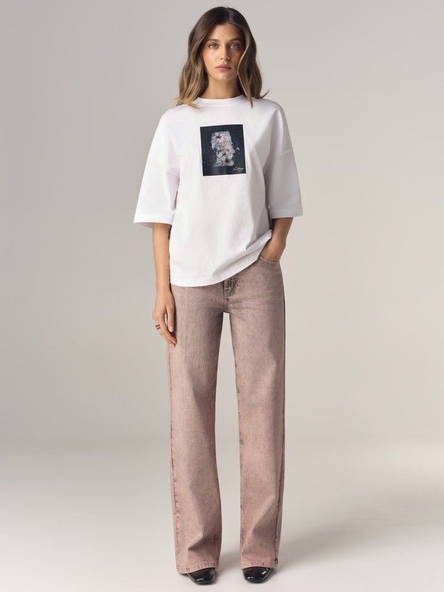 Women's polo neck shirt CONTE LD 3468, s.170-88, white-ice flowers - 1