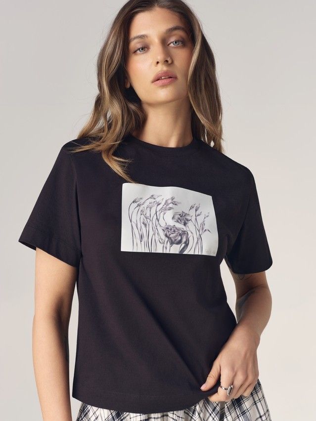 Women's polo neck shirt CONTE LD 3470, s.170-88, black-roses - 2